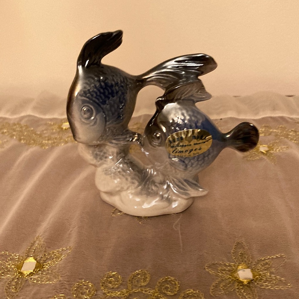 Porcelain Glazed Fishes Figurine Vintage Handmade in Italy